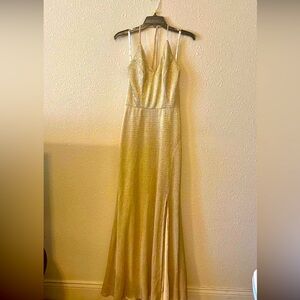 Gold Metallic Halter Dress David Bridal Studio Size 2